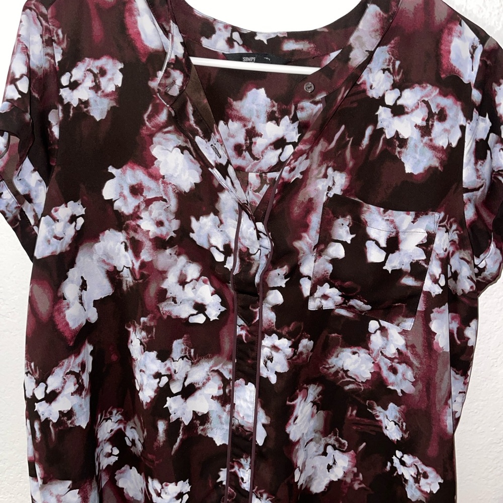 Vera Wang Burgundy and White Floral Blouse